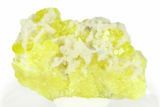 Yellow Sulfur Crystals on Fluorescent Aragonite - Italy #283234