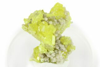 Yellow Sulfur Crystals on Fluorescent Aragonite - Italy #283259