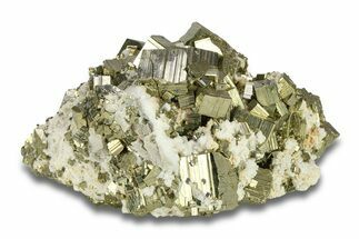 Striated Cubic Pyrite with Calcite - Peru #287605