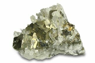 Gleaming Pyrite Cluster with Quartz - Peru #291991