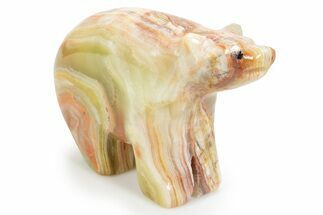 Carved Green Banded Calcite Bear - Pakistan #301392