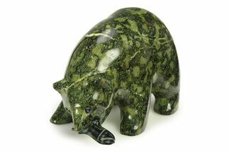 Realistic, Polished Serpentine Stone Bear with Fish - Oklahoma #308418