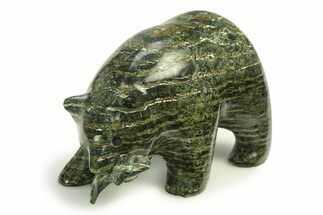 Realistic Polished Chrysotile Serpentine Bear w/ Fish - Australia #308421