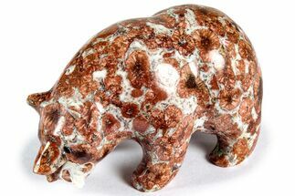 Realistic Polished Red Flower Marble Bear with Fish - India #308484