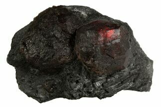 Plate of Two Red Embers Garnets in Graphite - Massachusetts #313451