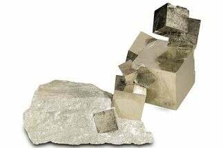 Lustrous Pyrite Cube Cluster In Rock - Navajun, Spain #325115