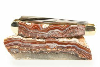Pocket Knife With Lace Agate Inlays & Matching Base #327595