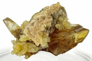 Honey Colored Barite Crystals on Fluorescent Calcite - Elk Creek #330361