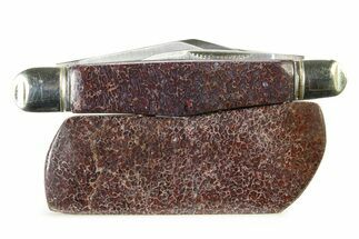 Pocket Knife With Fossil Dinosaur Bone Inlays & Base #337597