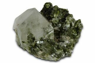 Sparkling Dark Green Epidote Crystals with Quartz - Turkey #337449