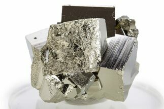 Gleaming Striated Cubic Pyrite Cluster - Peru #341536