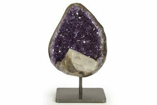 Dark Purple Amethyst Geode w/ Calcite on Metal Stand - Uruguay #342702