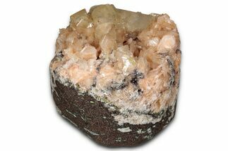 Gemmy Calcite Crystals on Peach Stilbite - India - India #342977