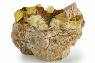Yellow Cubic Fluorite Crystal Cluster on Matrix - Morocco #347775