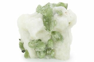 Glossy Green Diopside Crystals on Calcite - Afghanistan #354685