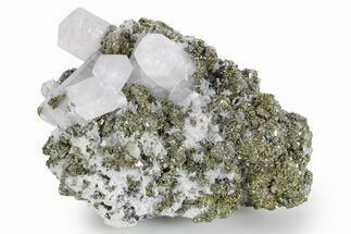 Columnar Calcite with Quartz Crystals and Pyrite - Fluorescent! #360641