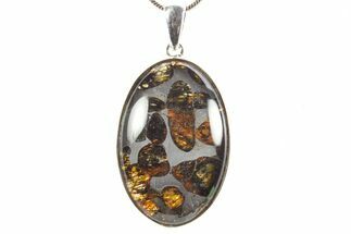 Sericho Pallasite Oval Meteorite Pendant - Sterling Silver #364107