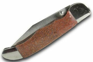Pocket Knife With Fossil Dinosaur Bone (Gembone) Inlays #370825
