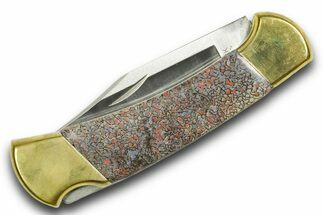 Pocket Knife With Fossil Dinosaur Bone (Gembone) Inlays #370850