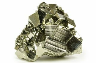 Gleaming Striated Cubic Pyrite Cluster - Peru #372791