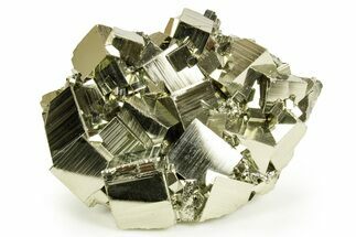 Gleaming Striated Cubic Pyrite Cluster - Peru #372792