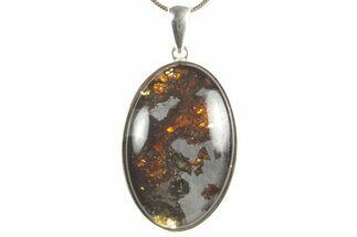 Sericho Pallasite Oval Meteorite Pendant - Sterling Silver #373091
