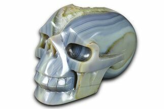 Realistic Polished Banded Agate Skull with Quartz Crystal Pocket #378657
