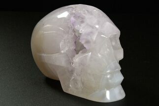Realistic Polished Agate Skull with Amethyst Crystal Pocket #378659