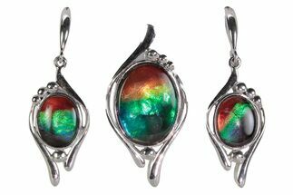 Stunning Ammolite Oval Pendant/Earrings Set - Sterling Silver #380616