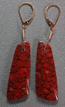 Stunning, Red Dinosaur Gembone Earrings - Gold Findings #22528